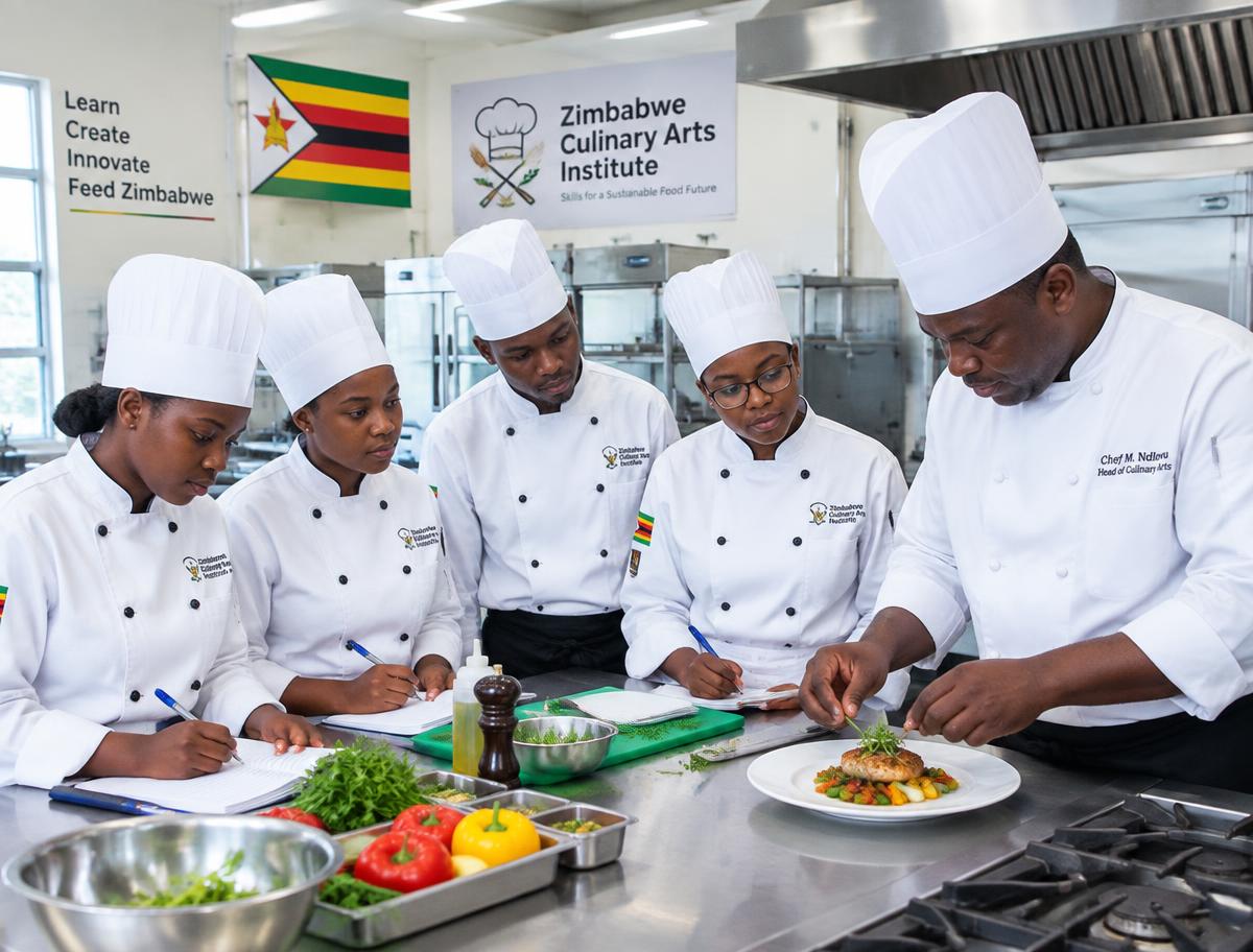 Culinary arts students learning in a training kitchen